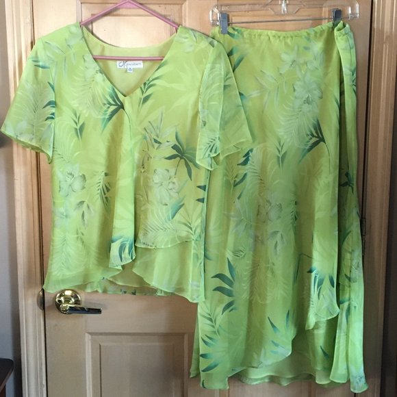 Green Leaf/Floral Print Skirt Set from Dress Barn - Size 16 - Picture 1 of 11
